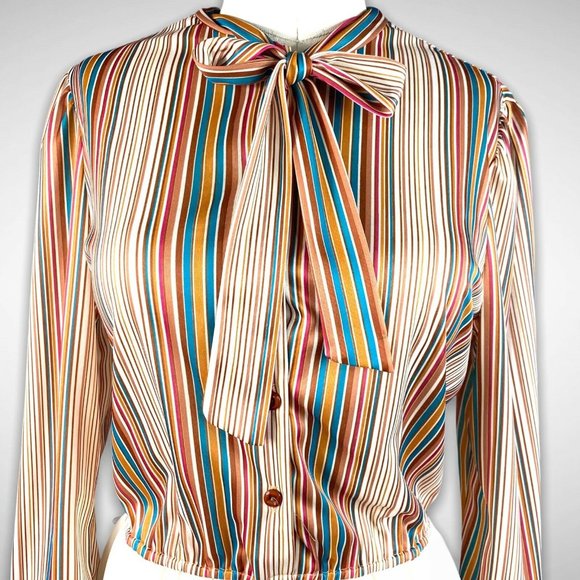 Vintage 70s 80s Striped Secretary Sheath Dress - Picture 4 of 7